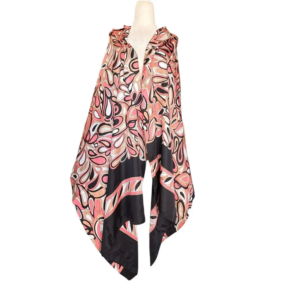 Michael Kors Abstract Mod‎ Print Satin Scarf Wrap Shawl Black Pink Euro Summer